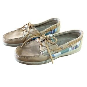 Maui Island Boat Shoes Mens 11W Tan Plaid Good Leather Resort Loafers